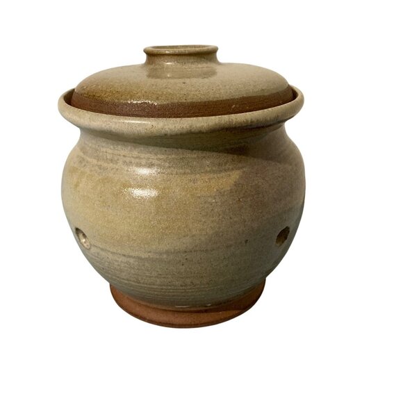 Studio Pottery Terra Cotta Garlic Storage Keeper Jar Container With Lid - Picture 3 of 9